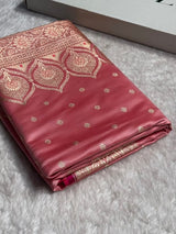 Baby Pink Booti Satin katan Silk Saree