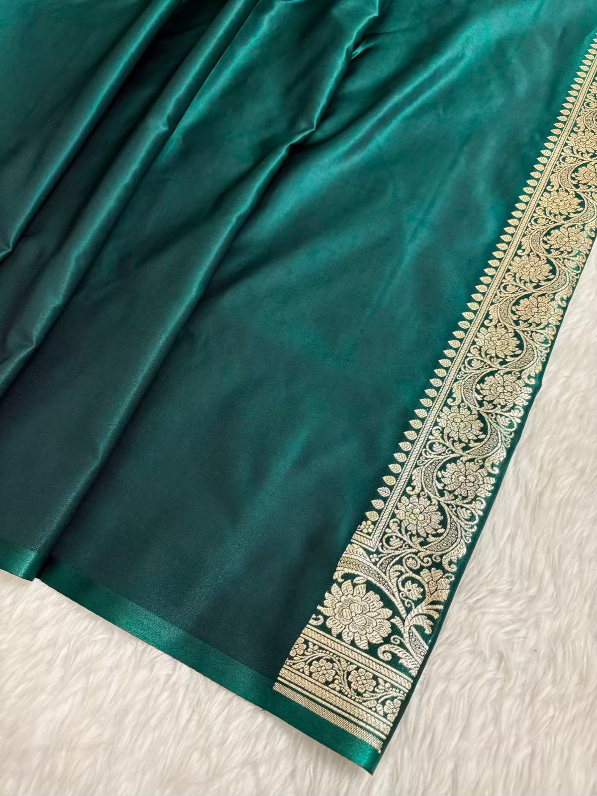 Heavy Jaal Satin Silk Banarasi Saree Teal Green Shades