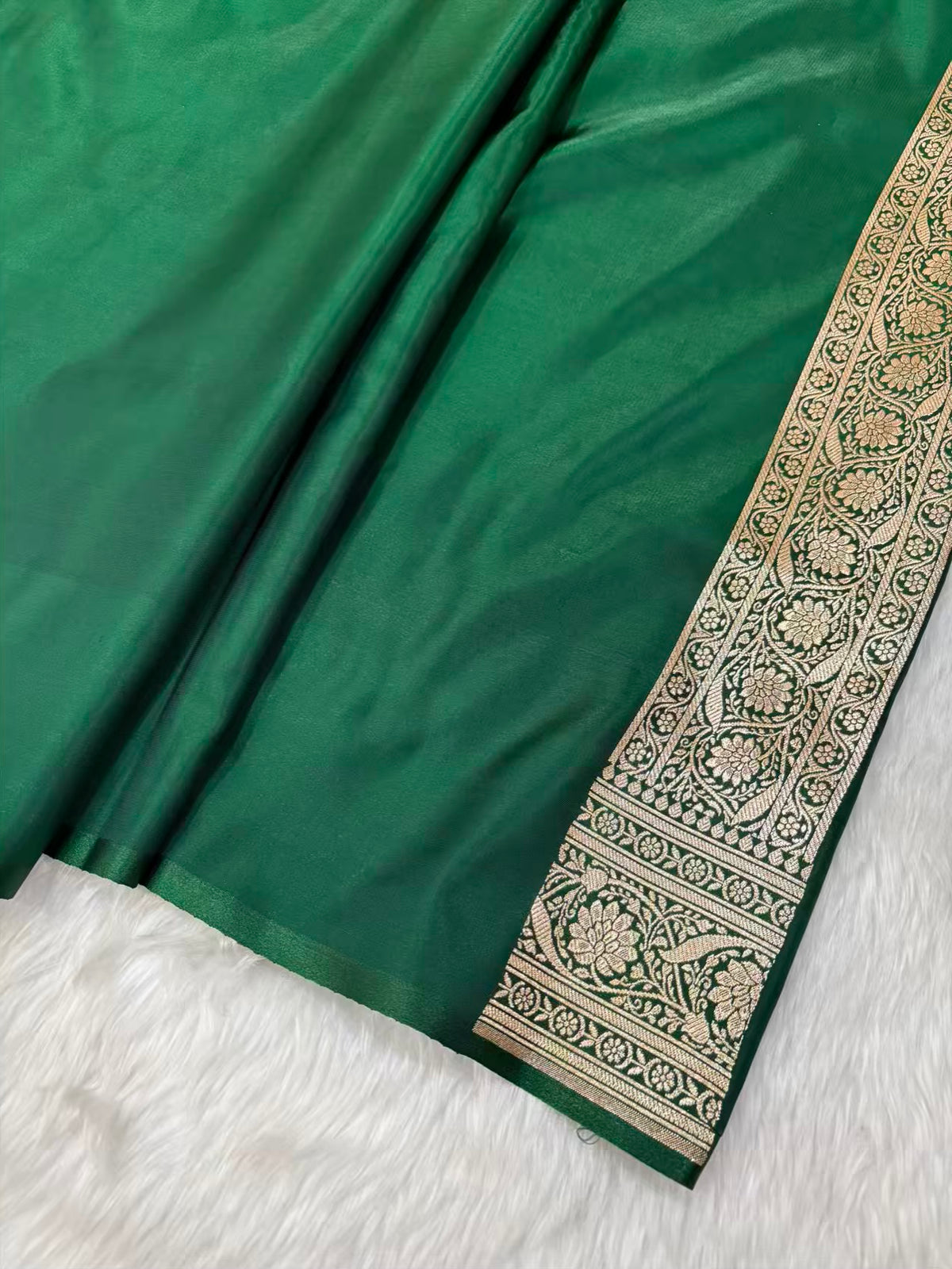Royal Blue & Green Satin Silk Banarasi Saree Tanchui Jaal
