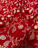 Bridal Red Satin Kataan Silk Banarasi Saree Heavy Aari Work