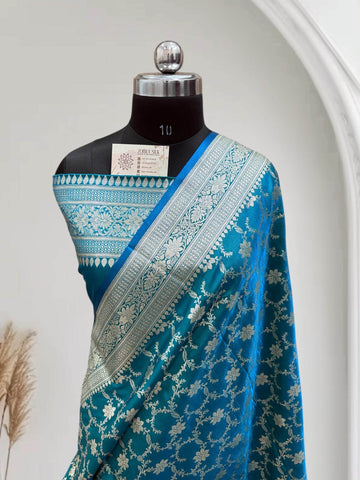 Satin Silk Banarasi Saree in Firoza - Zohra Silk