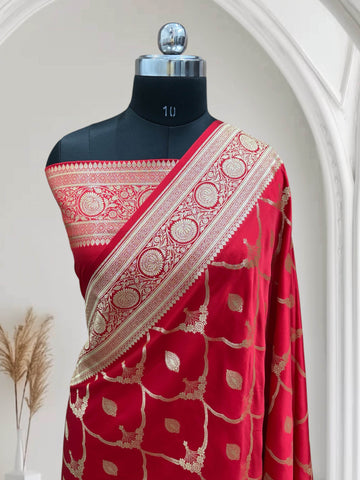 Red Beads Mashru Silk Saree - Zohra Silk