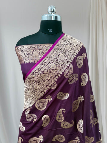 Garnet Kairi Buti Pure Kataan Silk Banarasi Saree - Zohra Silk