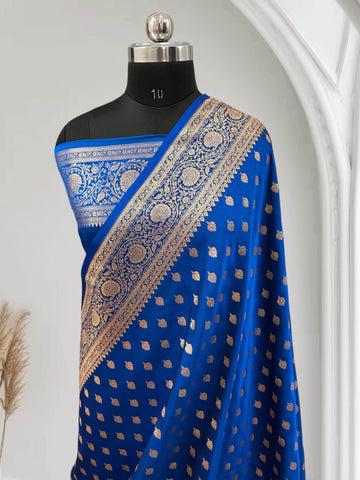 Royal Blue Buti Satin Kataan Silk Saree - Zohra Silk