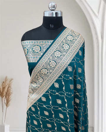 Teal Green Jaal Pattern Banarasi Mashru Silk