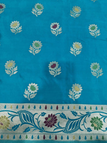 Blue-Green Golden Zari Mashru Silk Banarasi Saree - Zohra Silk