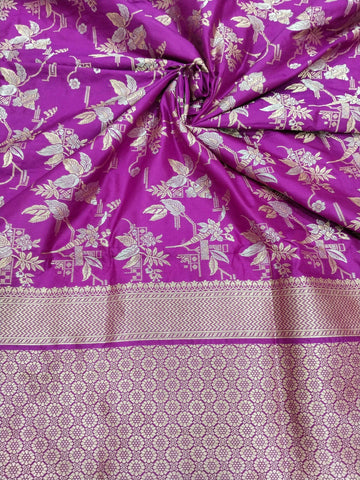 Magenta with Golden & Silver Zari Pure Silk Banarasi Sare - Zohra Silk