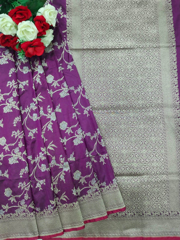 Rose Pink Golden & Silver Zari Pure Silk Banarasi Saree - Zohra Silk