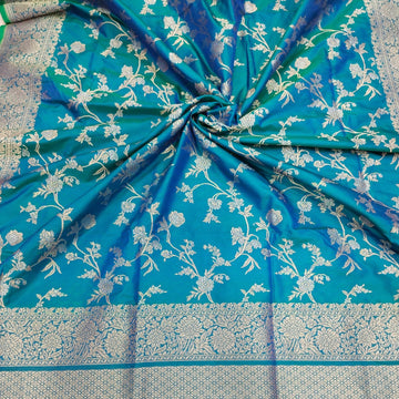Blue-Green Golden & Silver Zari Pure Silk Banarasi Saree - Zohra Silk
