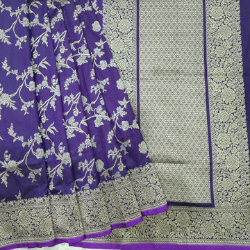 Violet with Golden & Silver Zari Pure Silk Banarasi Saree - Zohra Silk