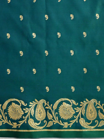 Midnight Green Golden Zari Work Kairi Satin Silk Banarasi Saree - Zohra Silk