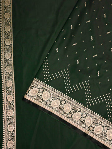 Mughal Green Premium Zari Work Fancy Satin Silk Banarasi Saare - Zohra Silk