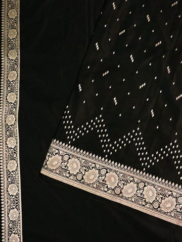 Black Premium Zari Work Fancy Satin Silk Banarasi Saare - Zohra Silk