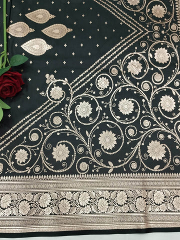 Black Golden Zari Work Namo Satin Silk Banarasi Saare - Zohra Silk