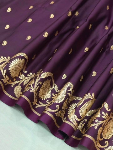 Magenta Golden Zari Work Kairi Satin Silk Banarasi Saree - Zohra Silk