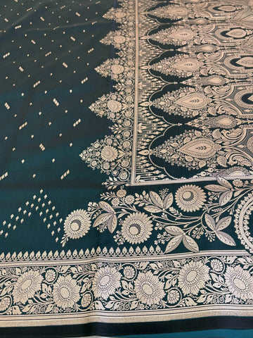 Police Blue Premium Zari Work Fancy Satin Silk Banarasi Saare - Zohra Silk