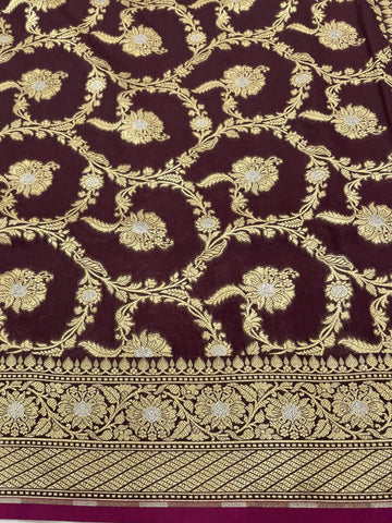 Brown With Golden Zari Jaal Silk Banarasi Saree - Zohra Silk
