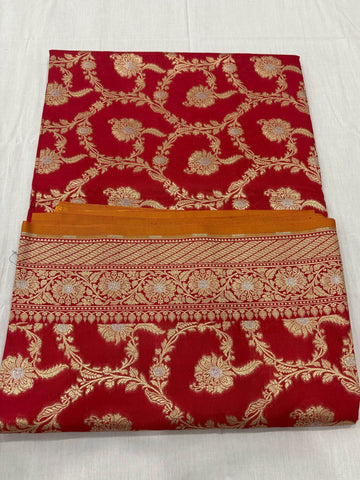 Red With Golden Zari Jaal Silk Banarasi Saree - Zohra Silk