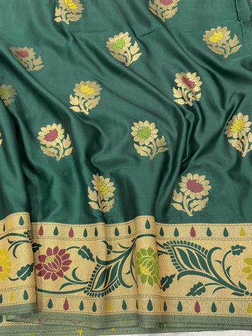 Green Golden Zari Mashru Silk Banarasi Saree - Zohra Silk