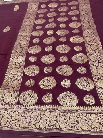 Garnet Brown Buti Zari Silk Banarasi Saare - Zohra Silk