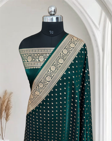 MSU Green Satin Silk Banarasi Saree