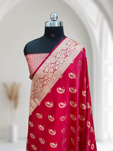 Red Chand Pattern Satin Silk Saree - Zohra Silk