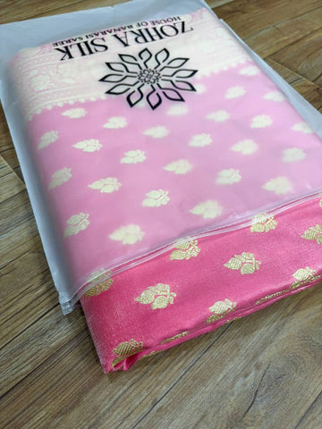 Baby Pink Satin Silk Banarasi Saree