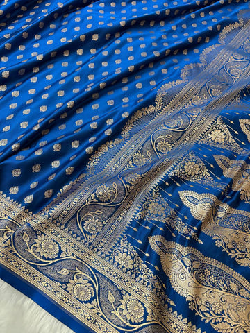 Royal Blue Katan Silk Banarasi Saree with Golden Zari Work
