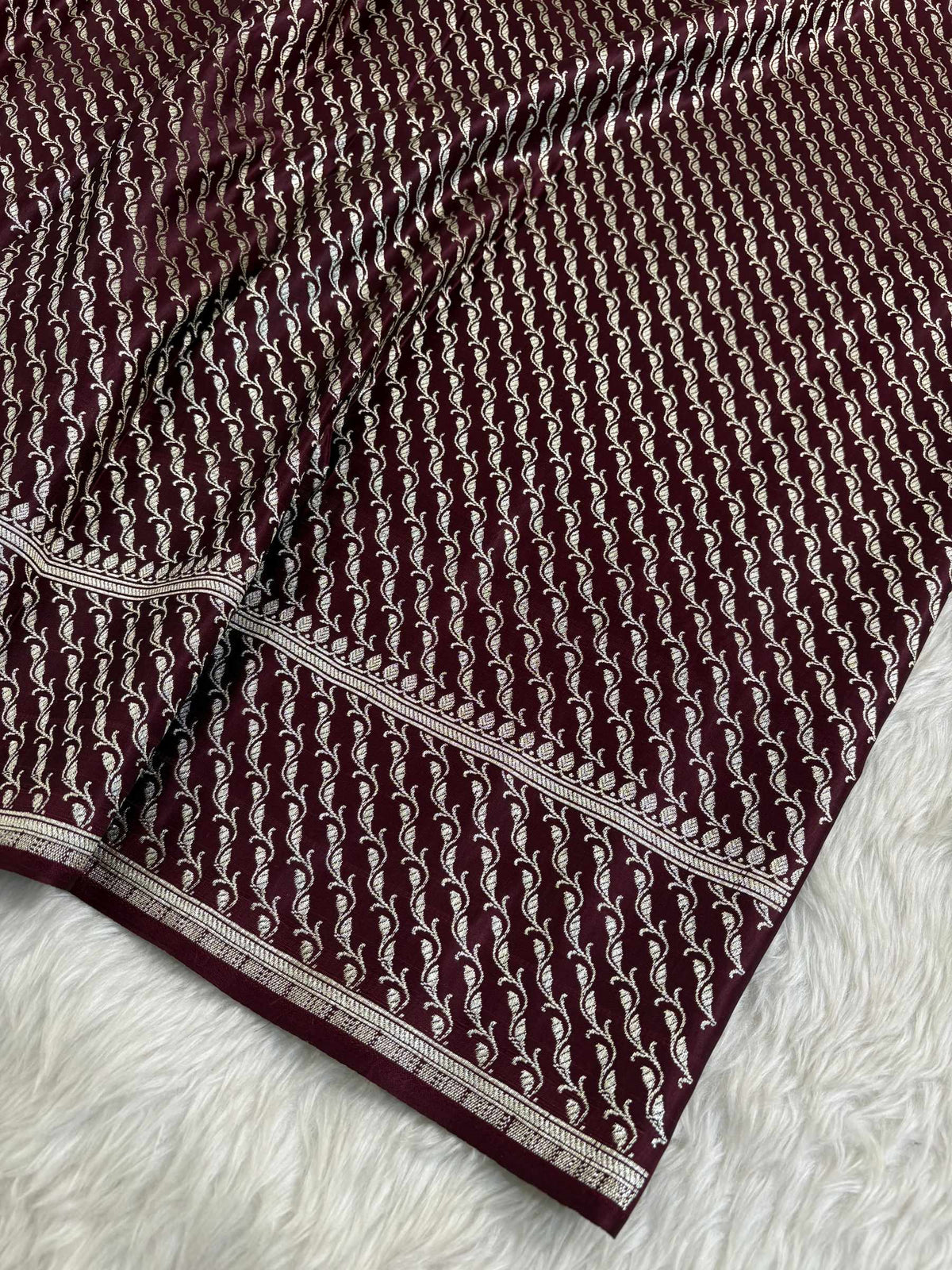 Garnet Satin Kataan Silk Banarasi Saree Heavy Jaal Design