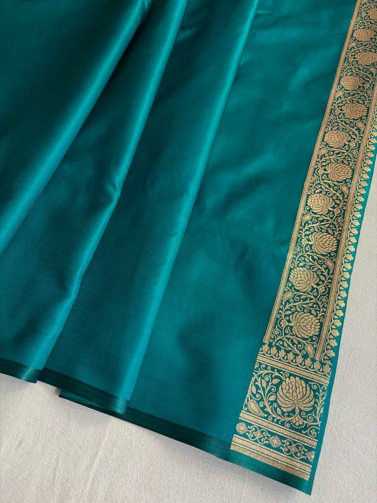 Satin Silk Saree Banarasi Jaal in Rama Green Shades