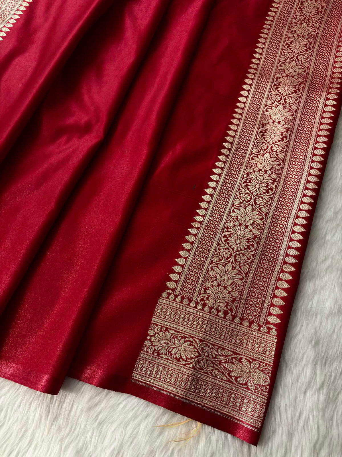 Red & Cream Satin Silk Banarasi Saree