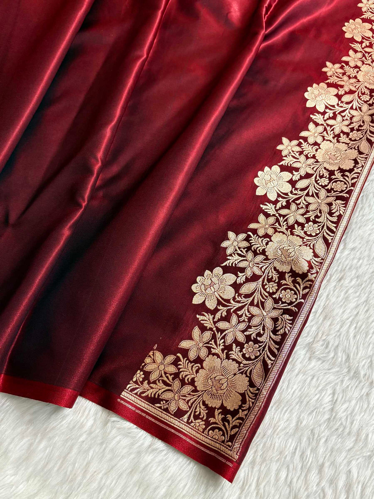 Laheriya Jaal Satin Silk Banarasi Saree Dark Maroon Shades