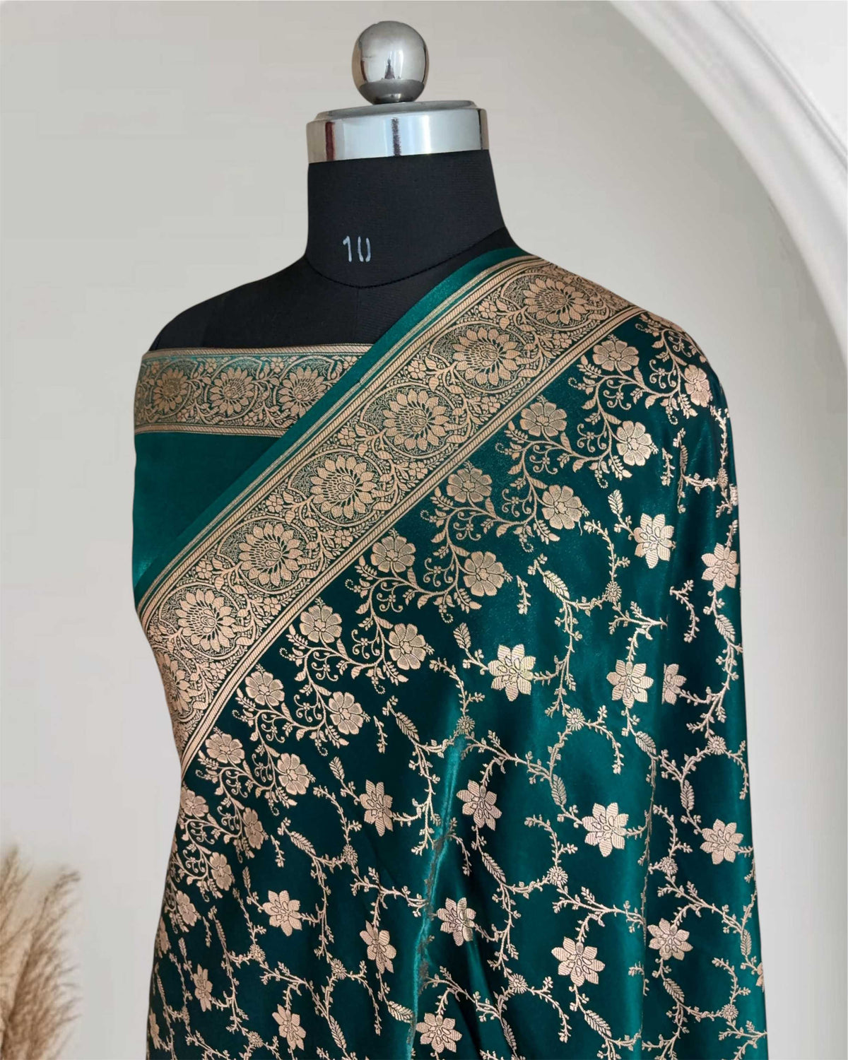 Teal Green Silk Banarasi Saree Floral Swarna Latika Jaal