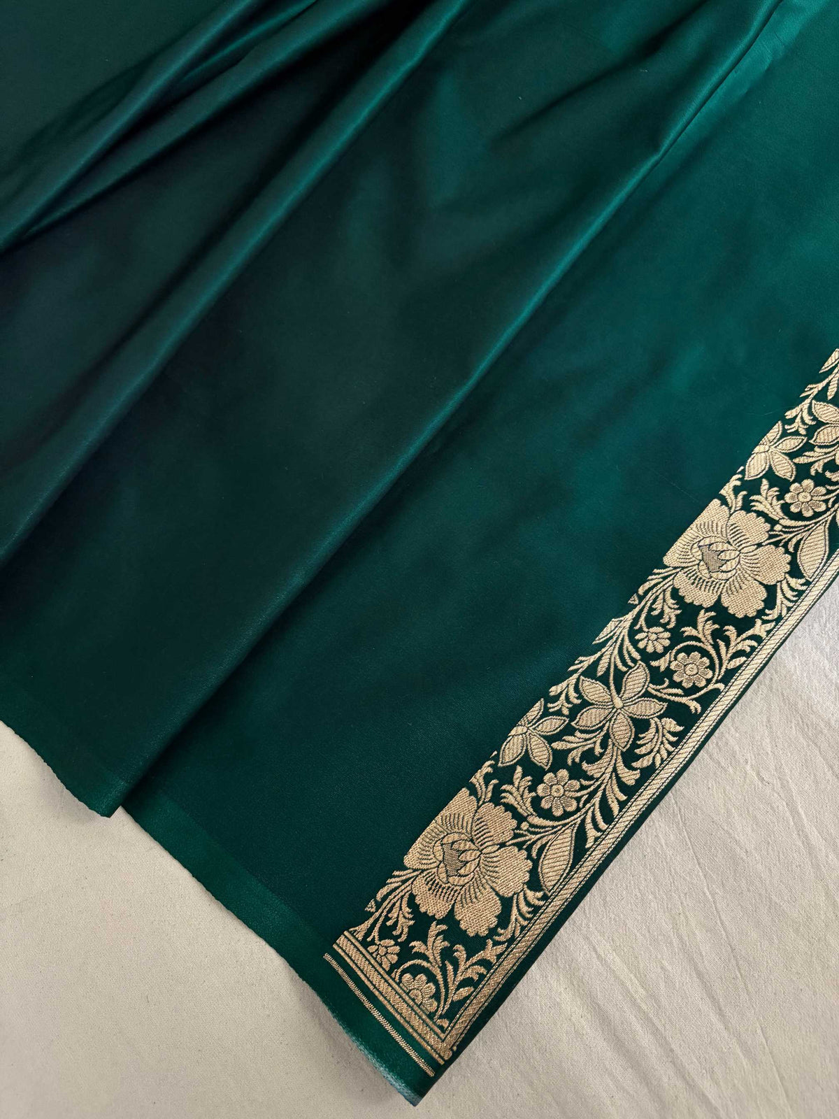 Teal Green Satin Silk Saree Banarasi Motif