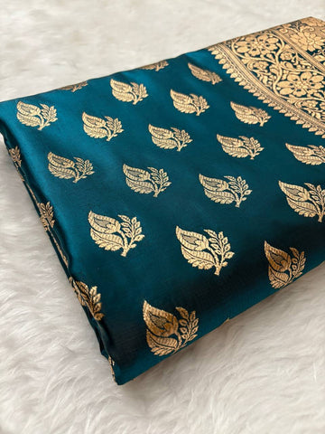 Ocean Blue Satin Silk Banarasi Saree