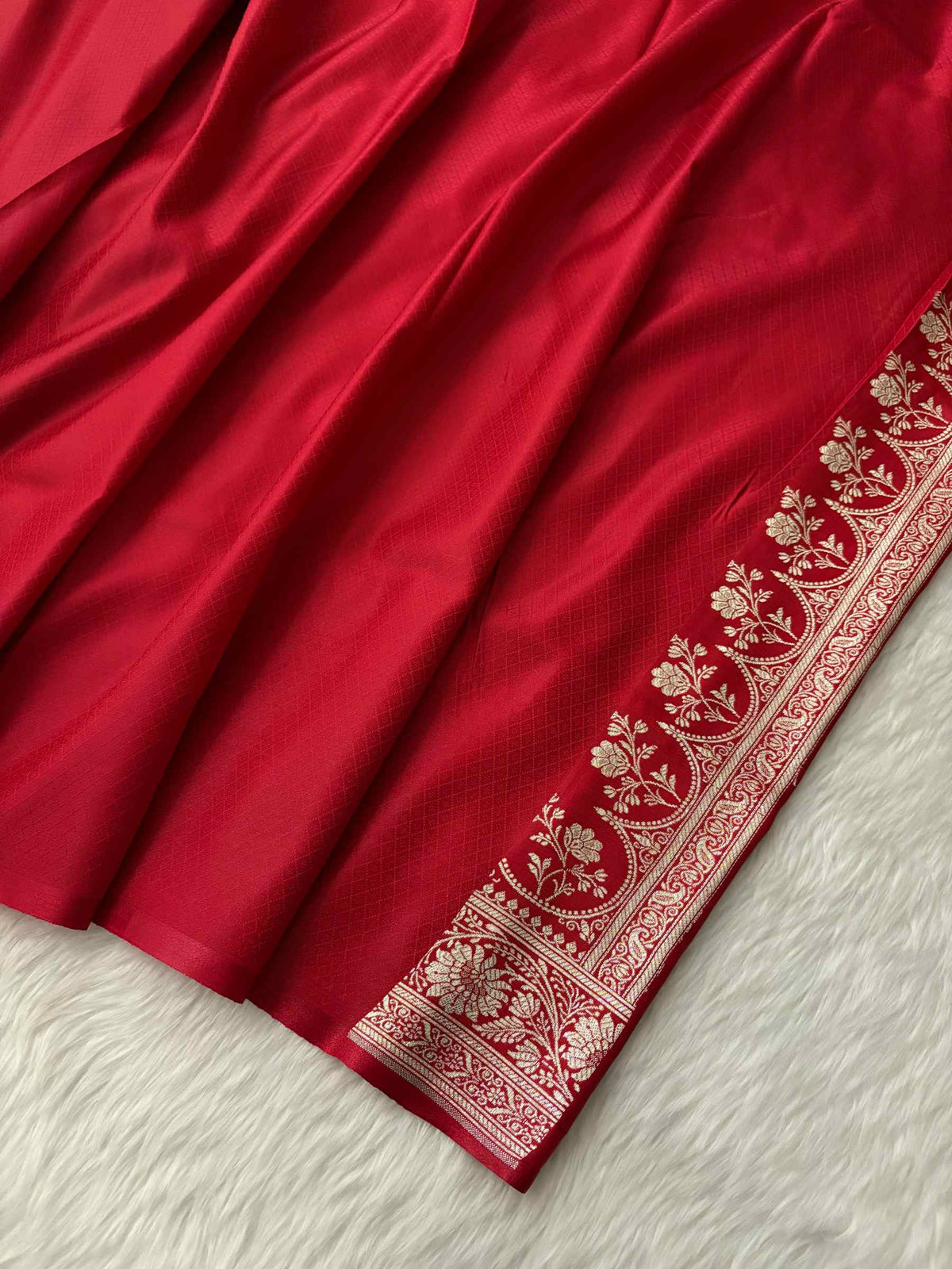 Rama Green & Red Buti Satin Silk Banarasi Saree