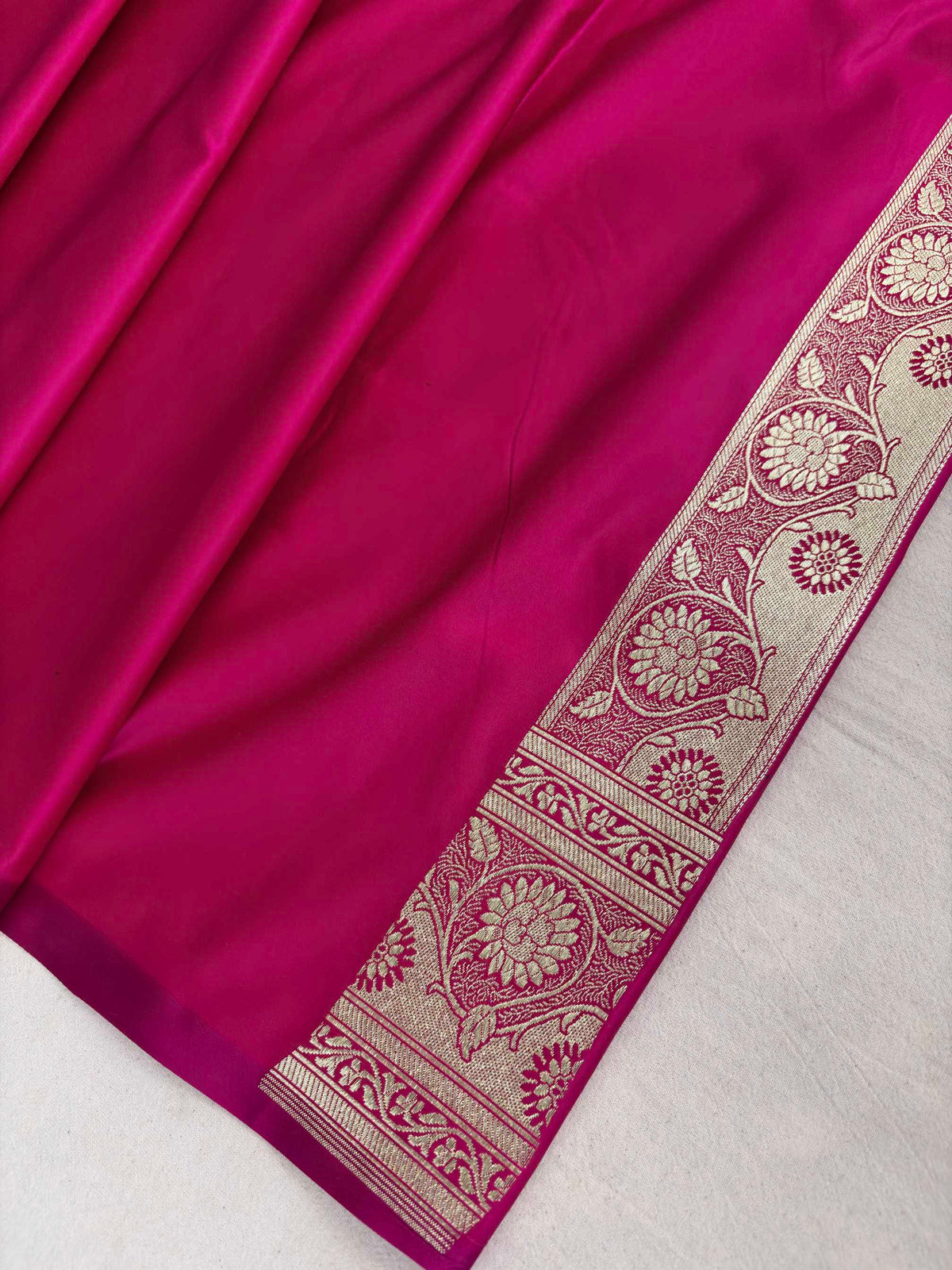 Rani Pink Soft Kataan Silk Banarasi Saree Light Gold Work