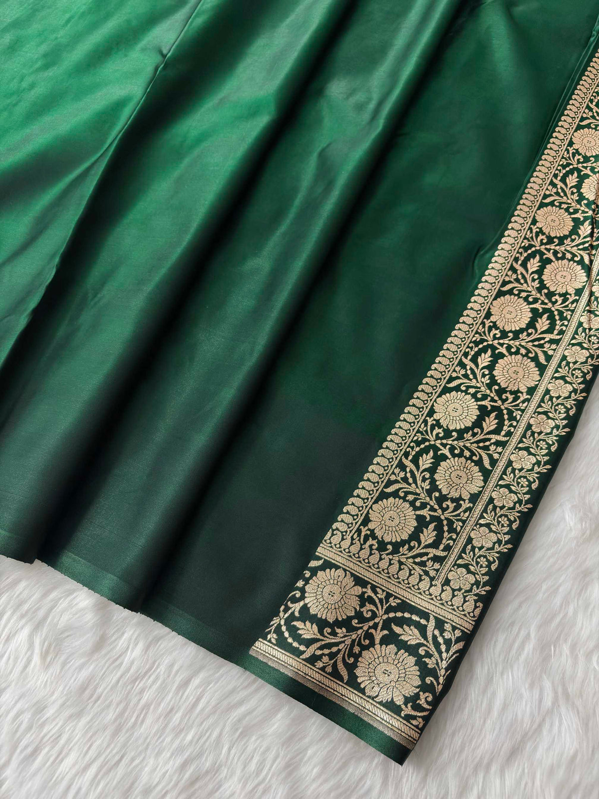 Dark Green Satin Silk Banarasi Fancy Motif Saree