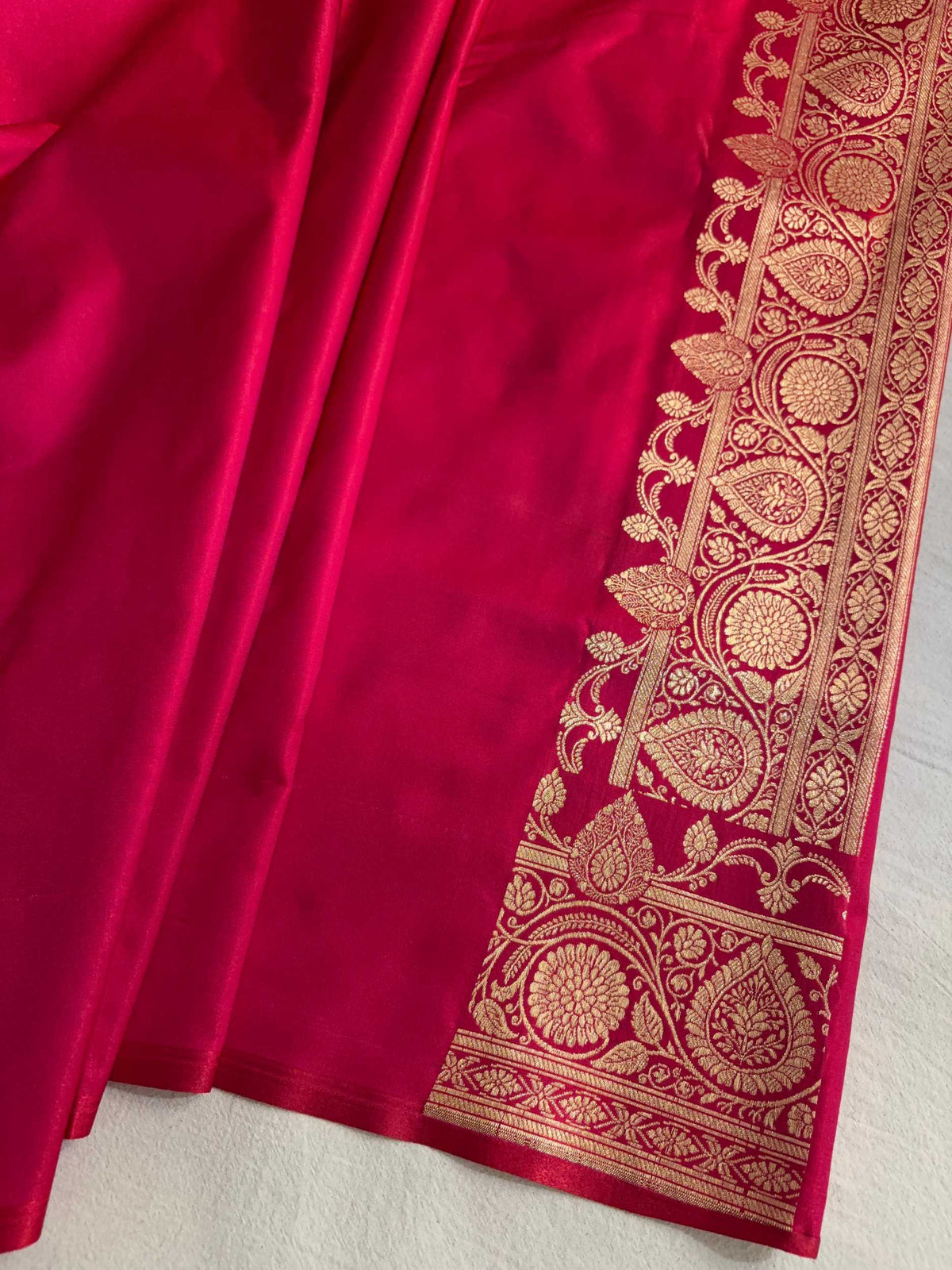 Rani Pink Fancy Motif Satin Silk Banarasi Saree