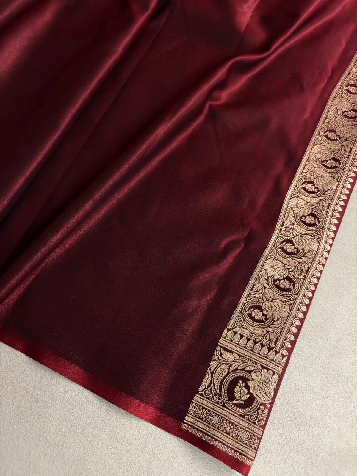 Dark Maroon Satin Silk Saree Banarasi Motif