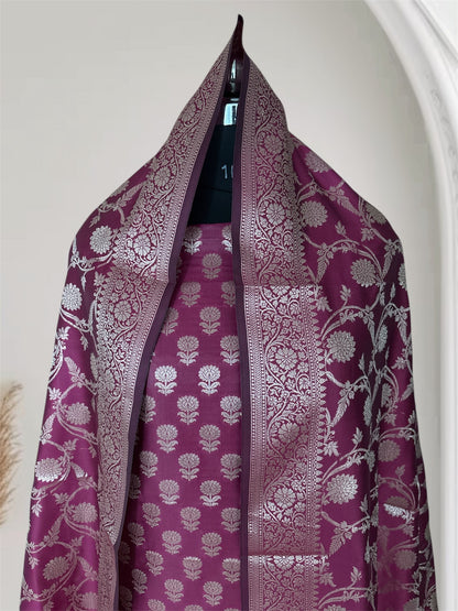Dark Rani Satin Silk Banarasi Suit