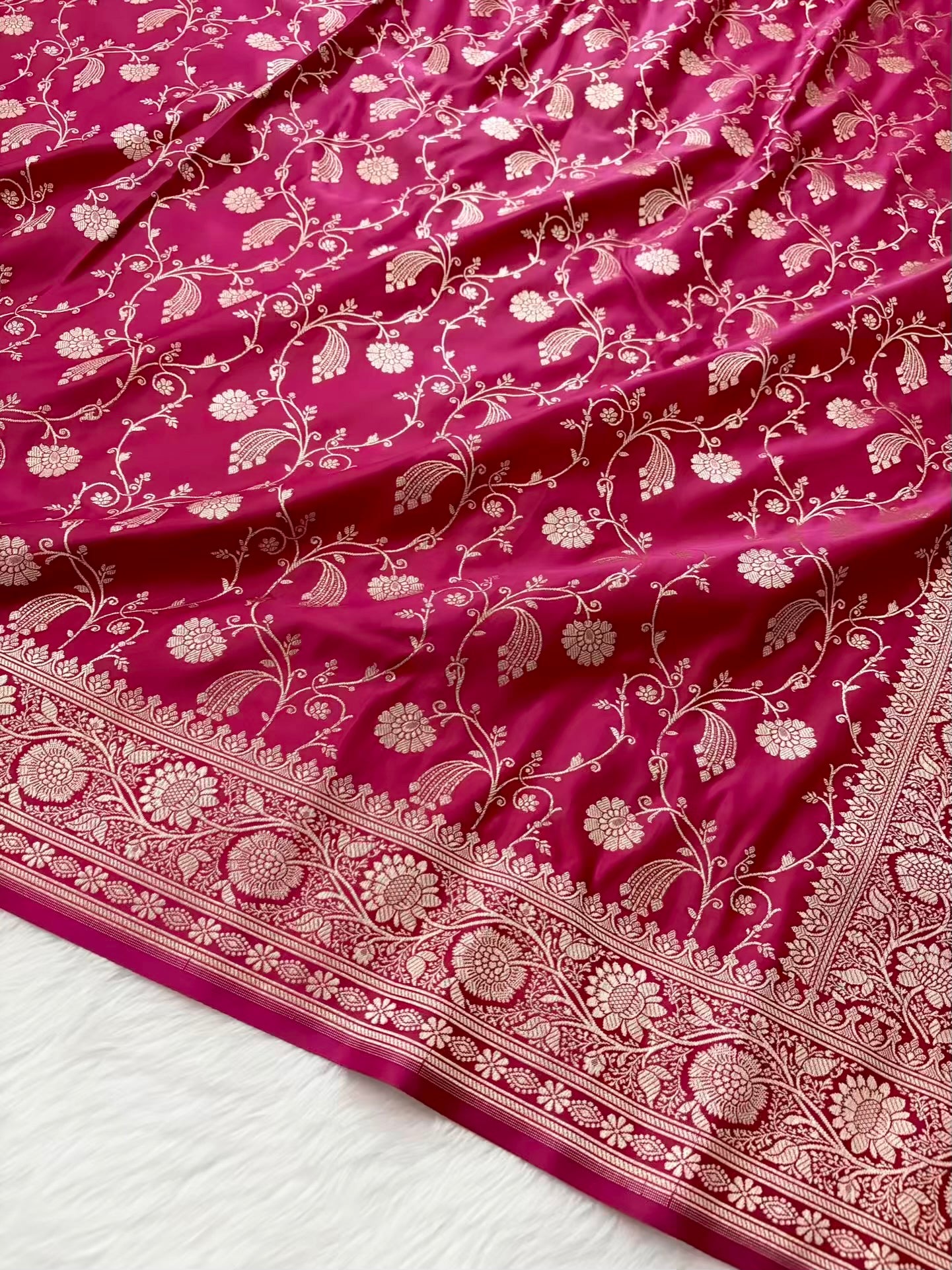 Rani Kataan Satin Silk Banarasi Saree Bridal Jaal