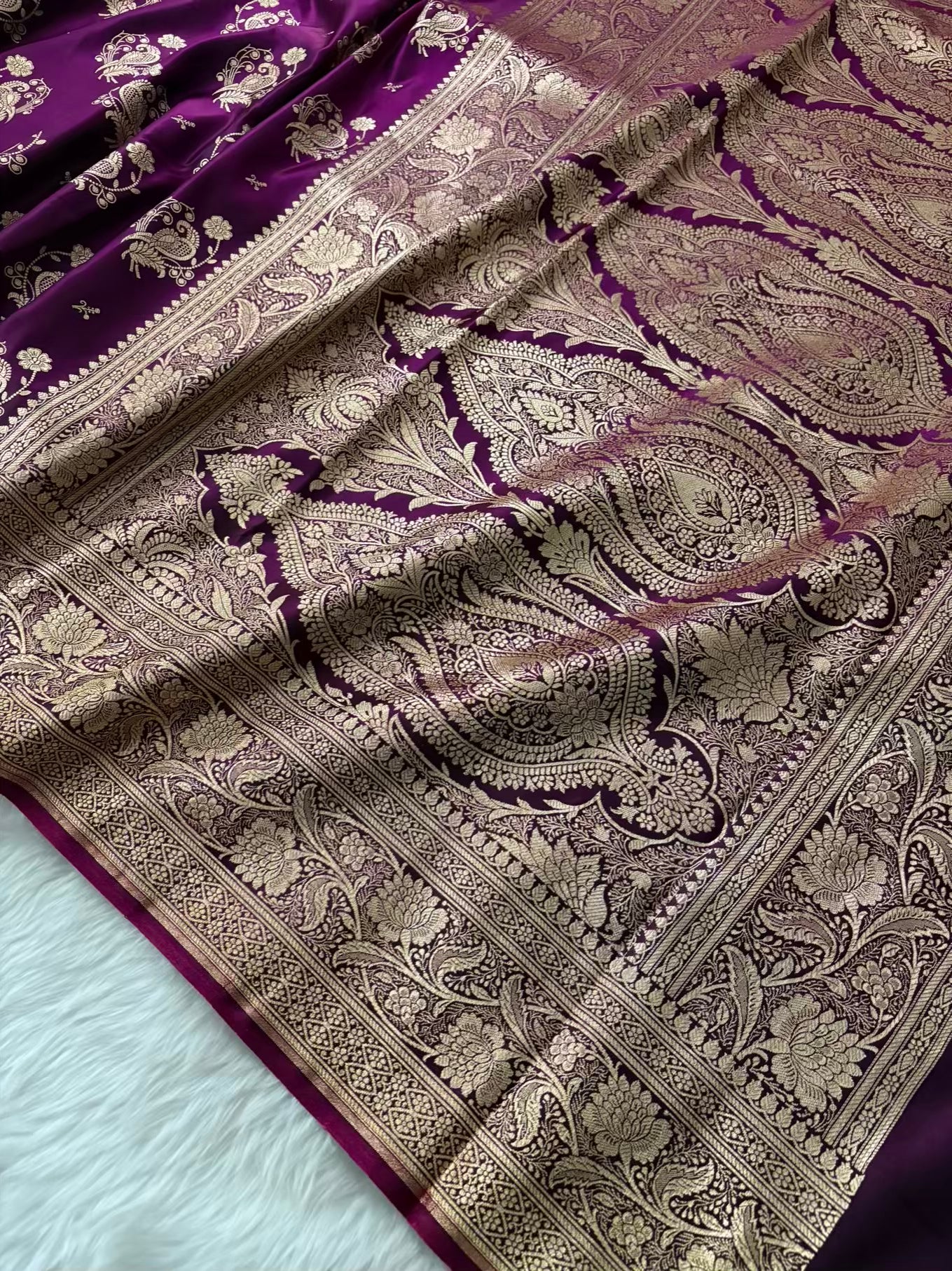 MorPankhi Wine Satin Silk Banarasi Saree