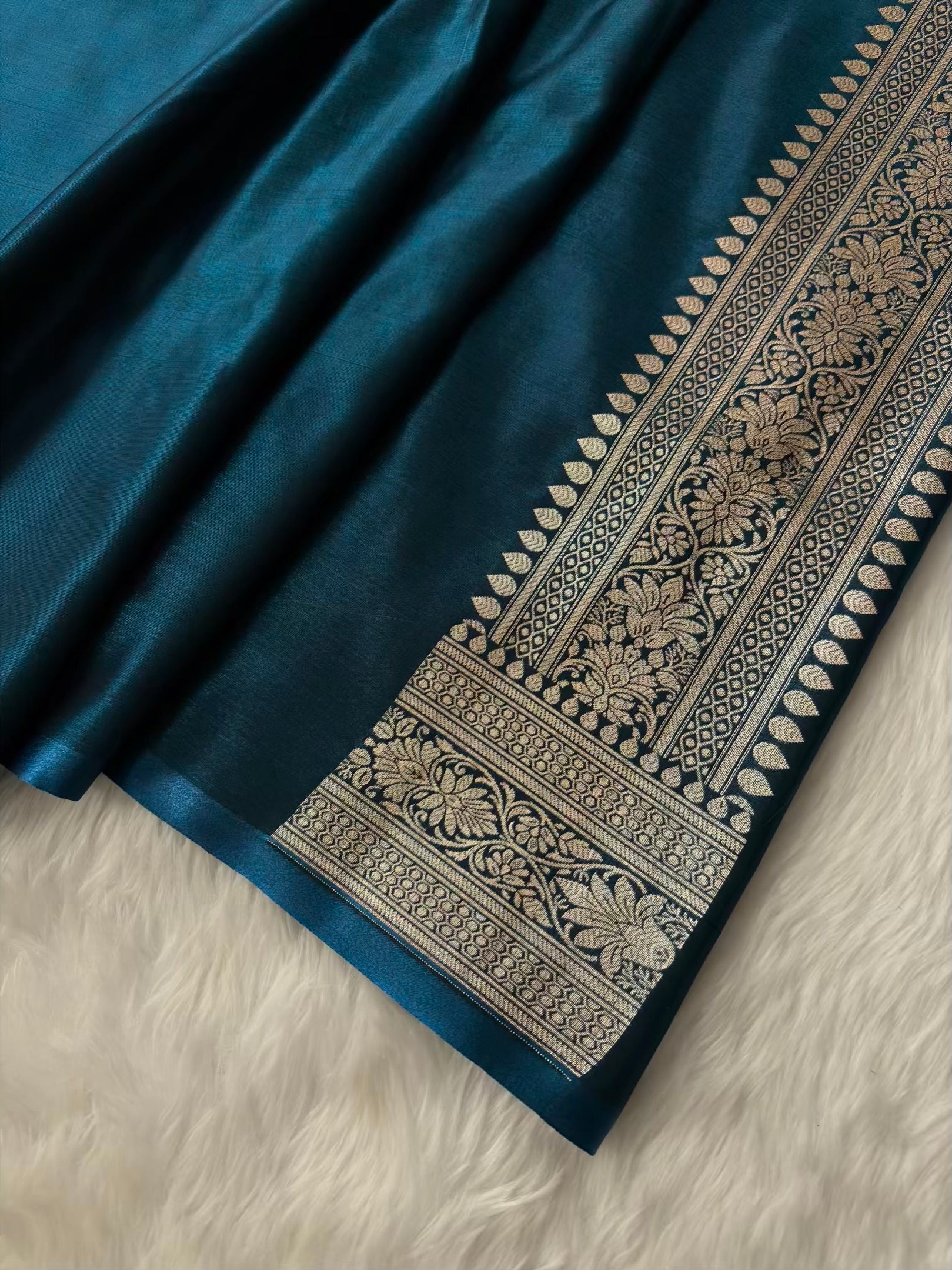 Dark Blue Satin Silk Banarasi Motif Saree
