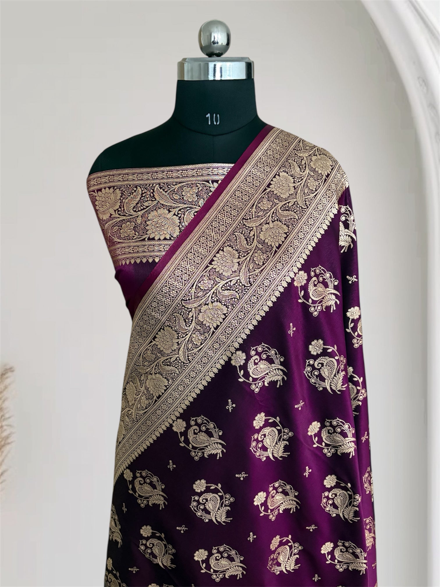 MorPankhi Wine Satin Silk Banarasi Saree