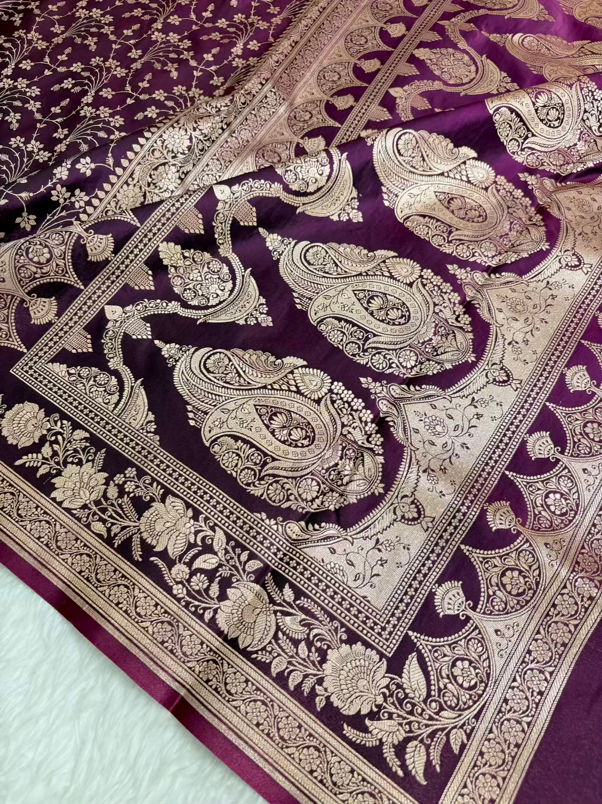Heavy Jaal Satin Silk Banarasi Saree Wine Shades