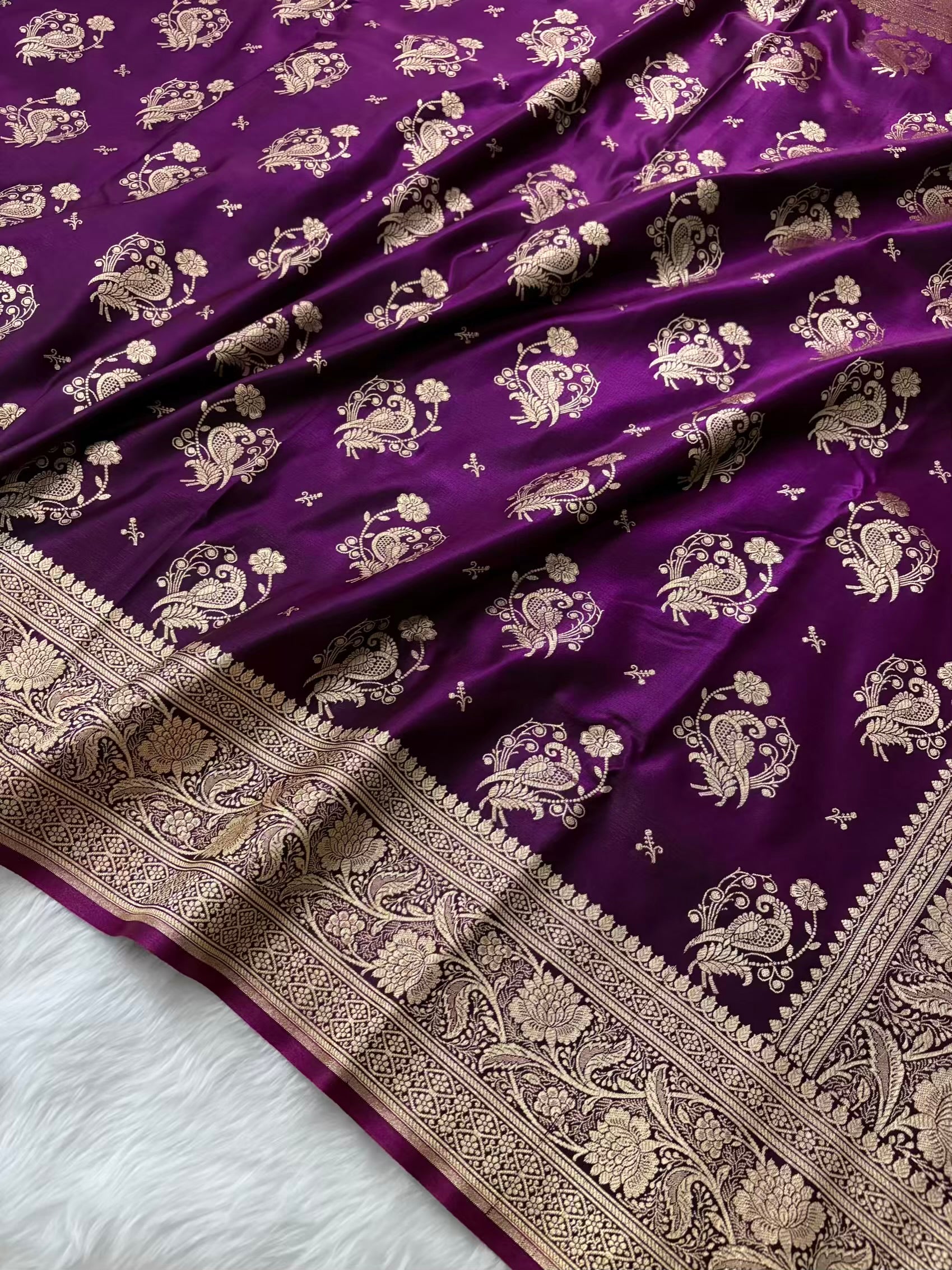 MorPankhi Wine Satin Silk Banarasi Saree
