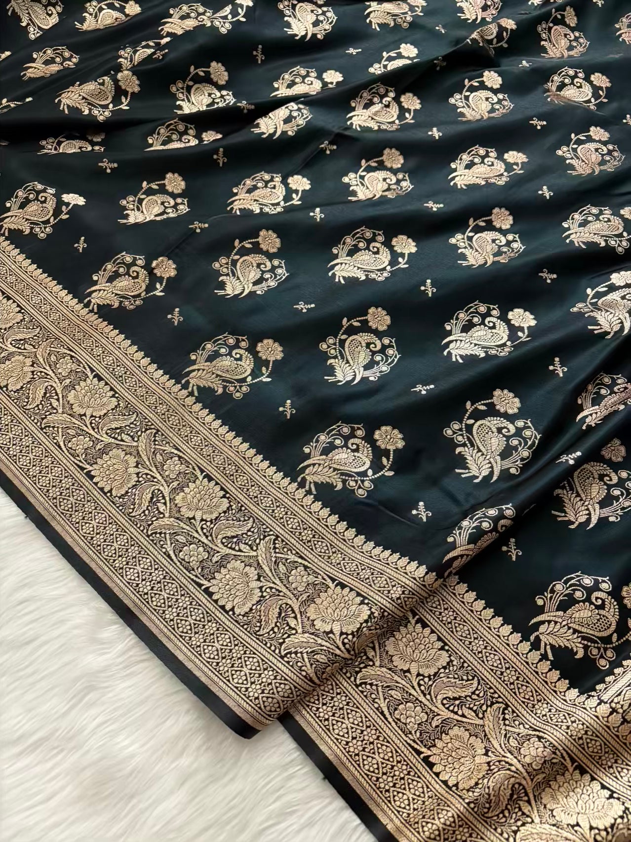 MorPankhi Black Satin Silk Banarasi Saree
