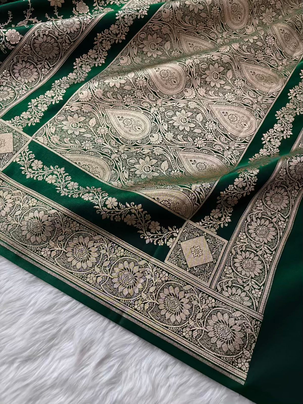 Botel Green Satin Silk Banarasi Saree Floral Swarna Latika Jaal