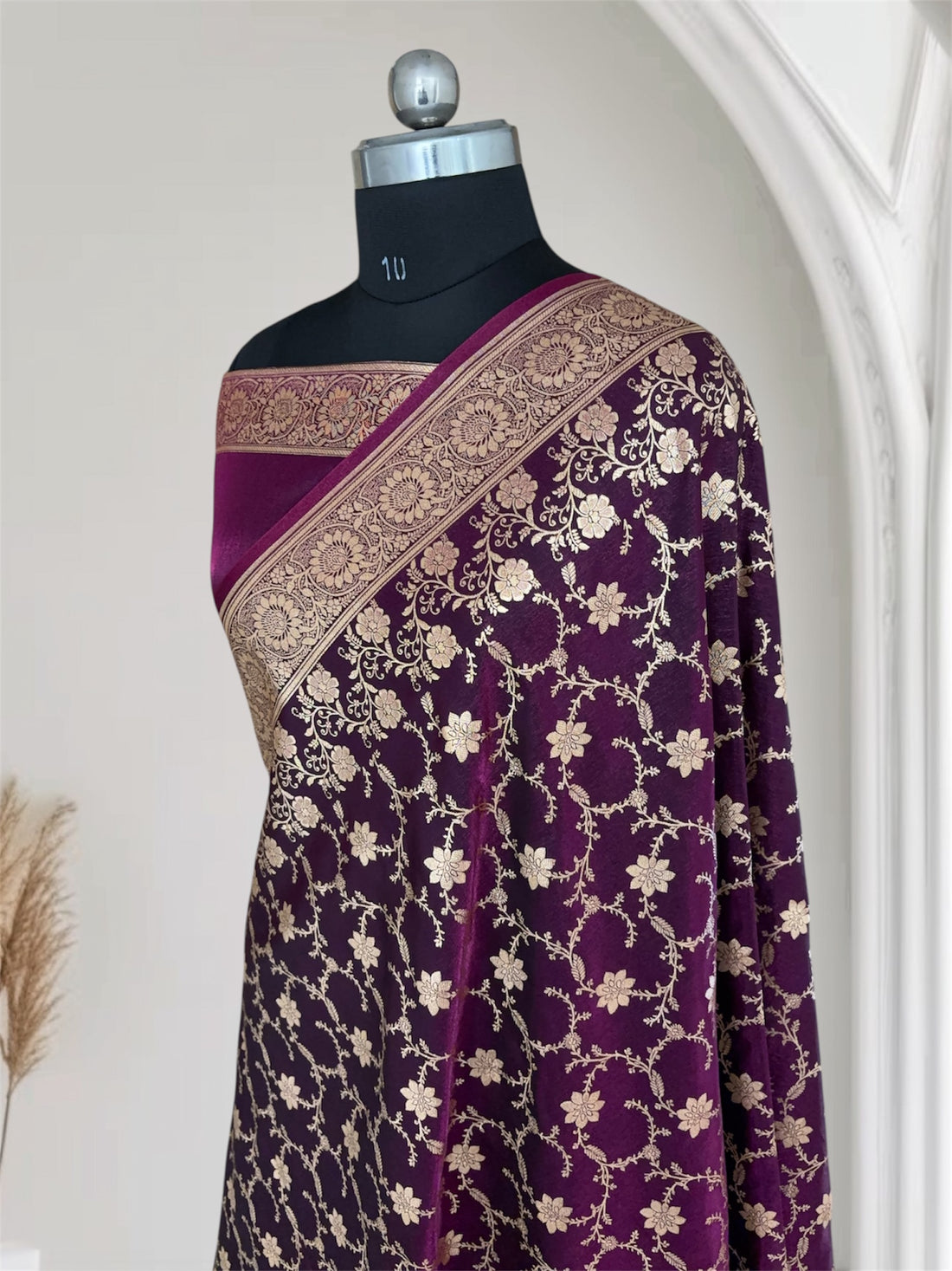 Purple Satin Silk Banarasi Saree Floral Swarna Latika Jaal